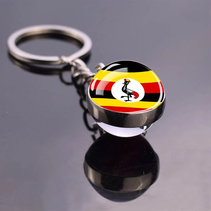 Africa Flag Keychains Algeria Somalia Tunisia Morocco Egypt National Flag Key Chains Double Side Glass Ball Pendant Keyring Gift