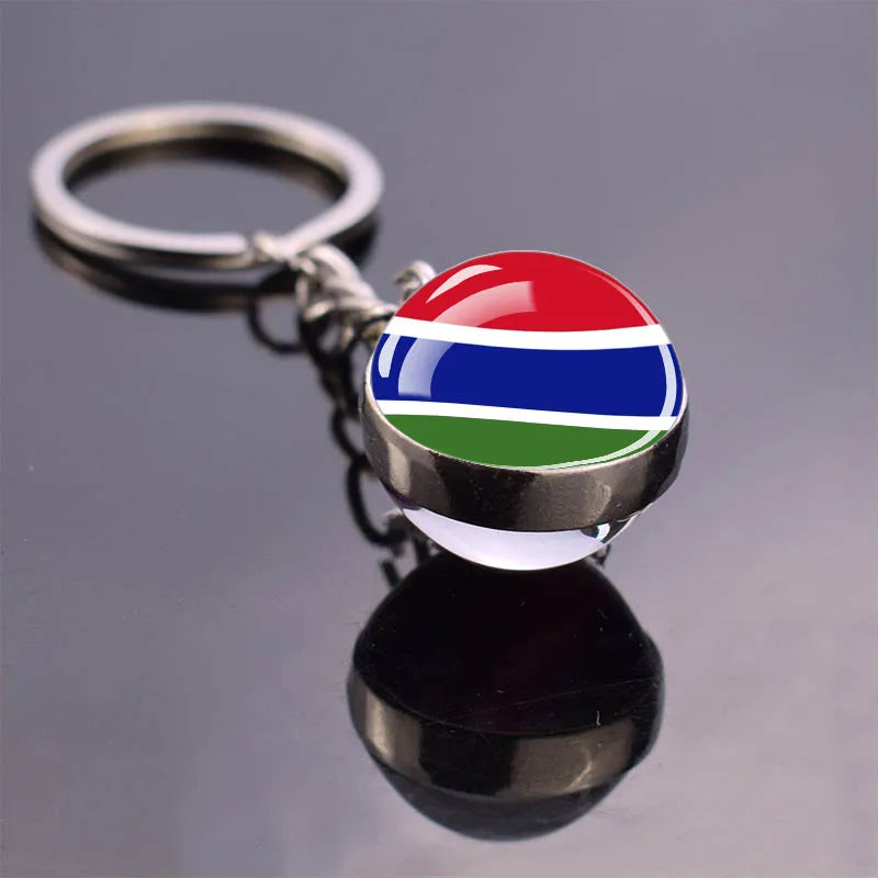 Africa Flag Keychains Algeria Somalia Tunisia Morocco Egypt National Flag Key Chains Double Side Glass Ball Pendant Keyring Gift