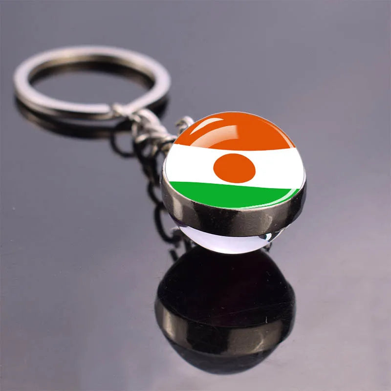 Africa Flag Keychains Algeria Somalia Tunisia Morocco Egypt National Flag Key Chains Double Side Glass Ball Pendant Keyring Gift