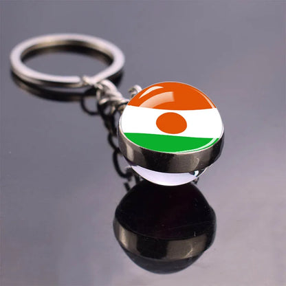 Africa Flag Keychains Algeria Somalia Tunisia Morocco Egypt National Flag Key Chains Double Side Glass Ball Pendant Keyring Gift