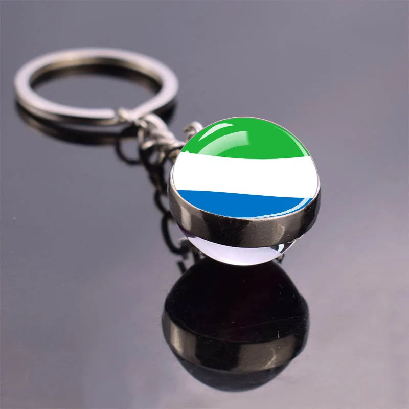 Africa Flag Keychains Algeria Somalia Tunisia Morocco Egypt National Flag Key Chains Double Side Glass Ball Pendant Keyring Gift