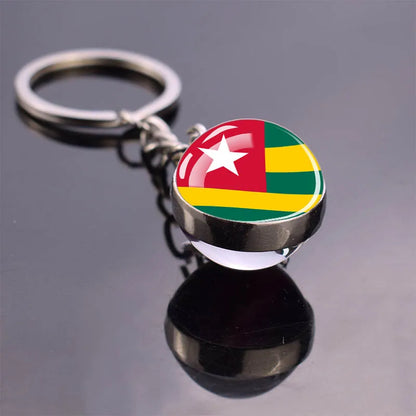 Africa Flag Keychains Algeria Somalia Tunisia Morocco Egypt National Flag Key Chains Double Side Glass Ball Pendant Keyring Gift
