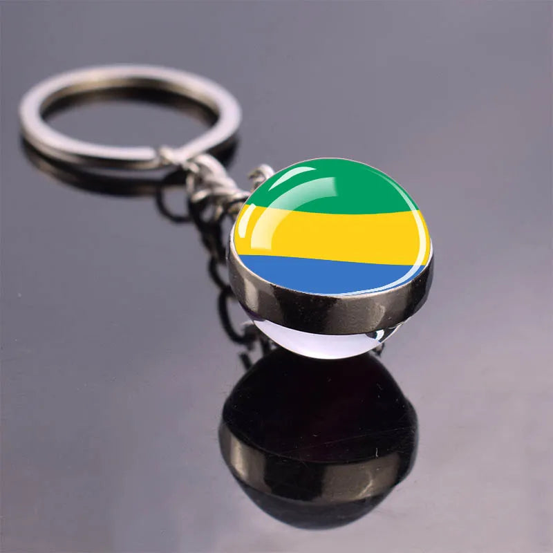 Africa Flag Keychains Algeria Somalia Tunisia Morocco Egypt National Flag Key Chains Double Side Glass Ball Pendant Keyring Gift
