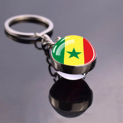 Africa Flag Keychains Algeria Somalia Tunisia Morocco Egypt National Flag Key Chains Double Side Glass Ball Pendant Keyring Gift