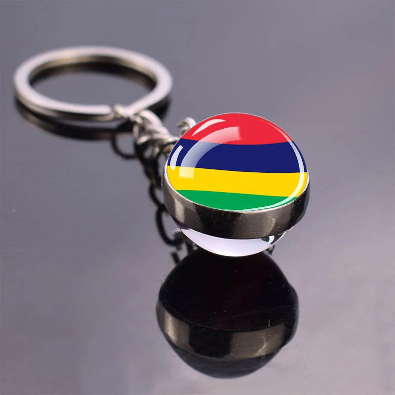 Africa Flag Keychains Algeria Somalia Tunisia Morocco Egypt National Flag Key Chains Double Side Glass Ball Pendant Keyring Gift