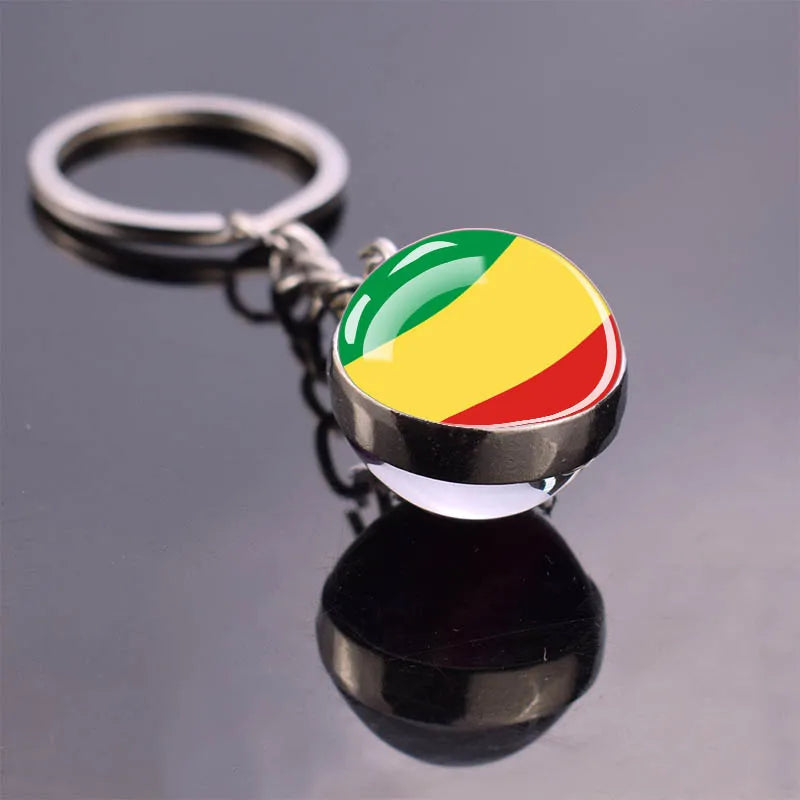Africa Flag Keychains Algeria Somalia Tunisia Morocco Egypt National Flag Key Chains Double Side Glass Ball Pendant Keyring Gift