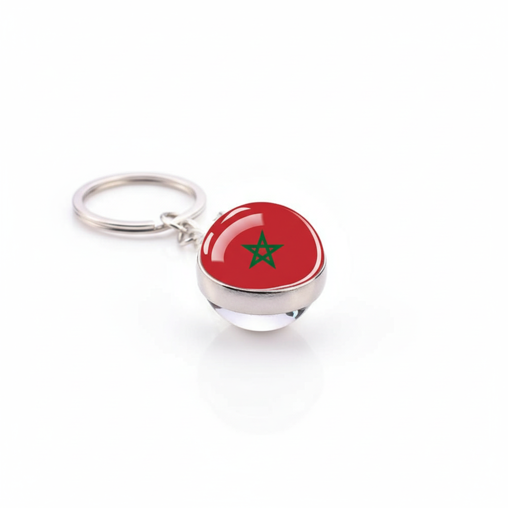 Africa Flag Keychains Algeria Somalia Tunisia Morocco Egypt National Flag Key Chains Double Side Glass Ball Pendant Keyring Gift