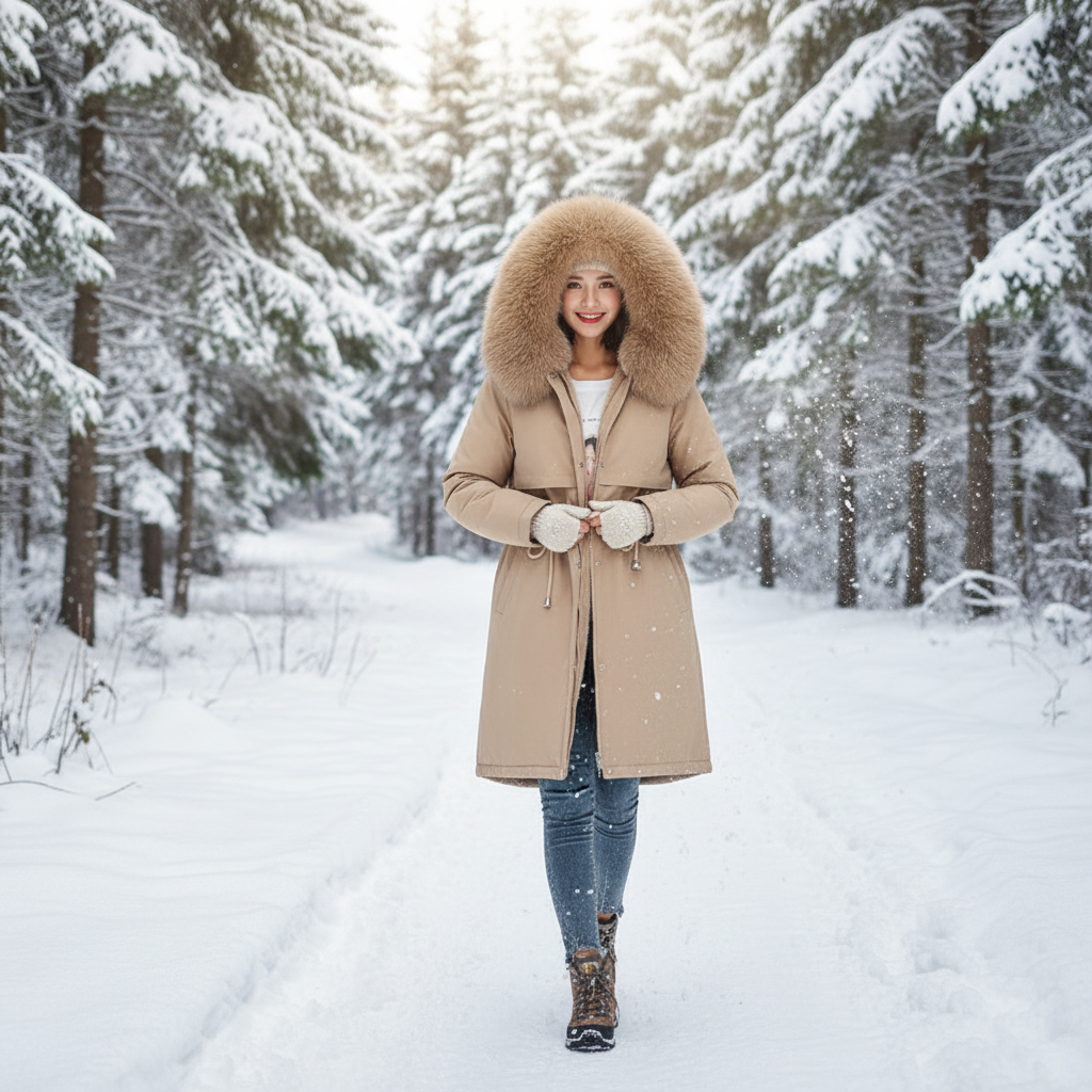 Women Winter Parka Warm Hooded Long Sleeve Zipper Thick Jackets Fur Collar Fleece Drawstring Long Coat Casual Streetwear Outwear